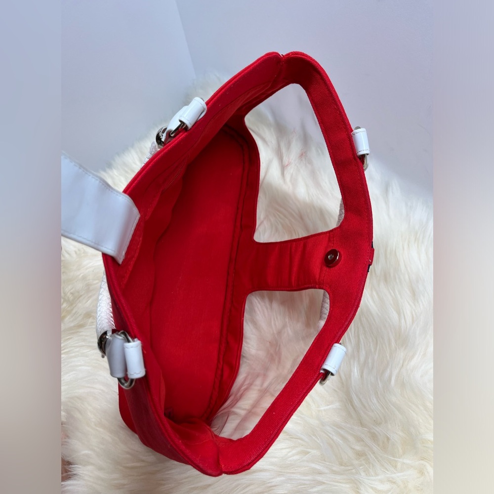 Nautical Studded Rope Handle Retro Handbag Red White Blue w Clear Poly Windows - Picture 7 of 14